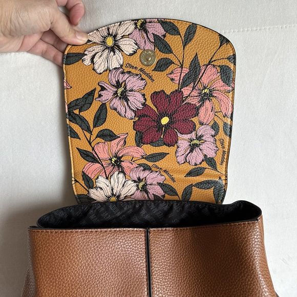 Steve Madden Foldover Backpack Brown Vegan Leather with Scarf